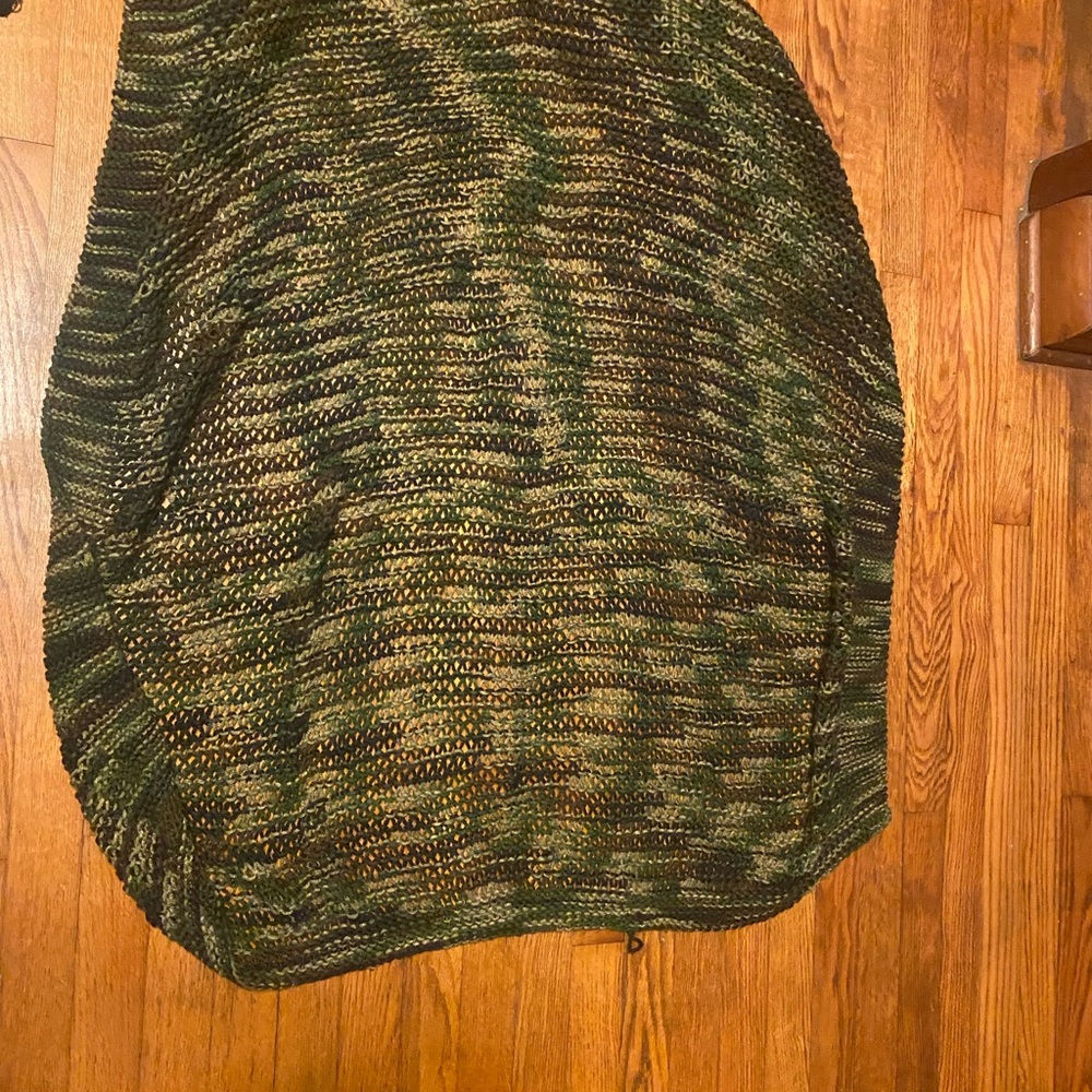 Chunky Green‎ and Brown Knit Blanket- Imperfect